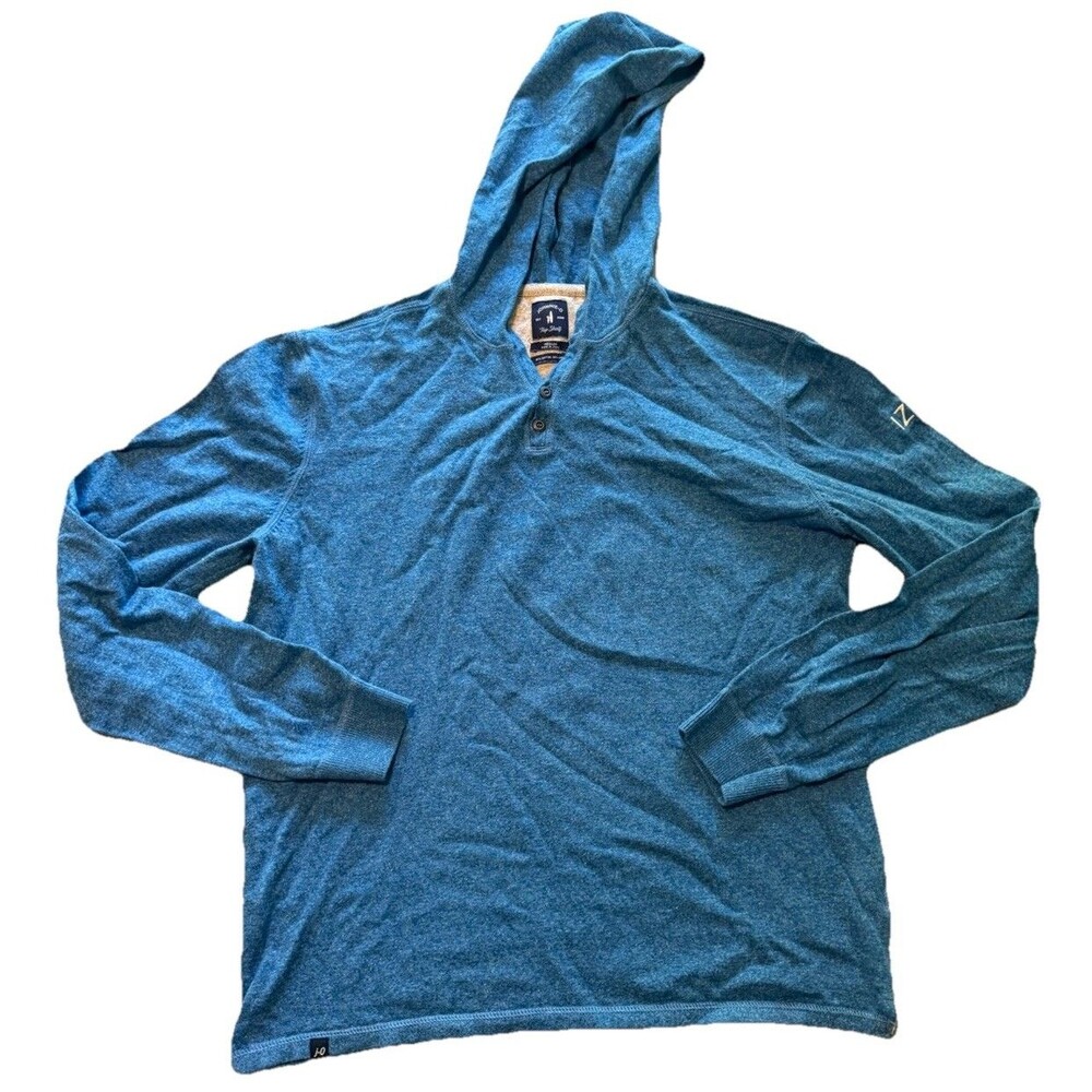 johnnie-O Top Shelf Henley Hoodie Mens M Oceanside Blue Cotton Linen IZON Logo